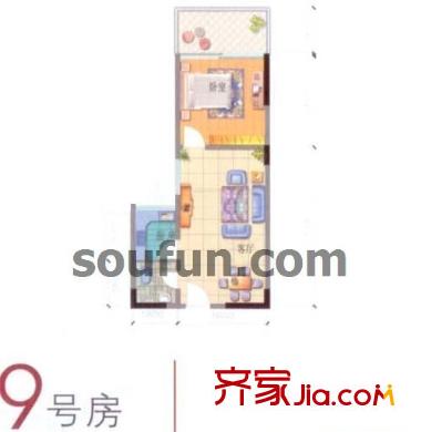 宏基大廈戶型圖9號房 1室1廳1衛(wèi)1廚