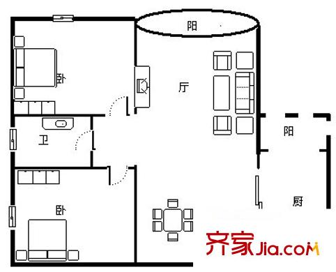 海德山莊 2室 戶型圖