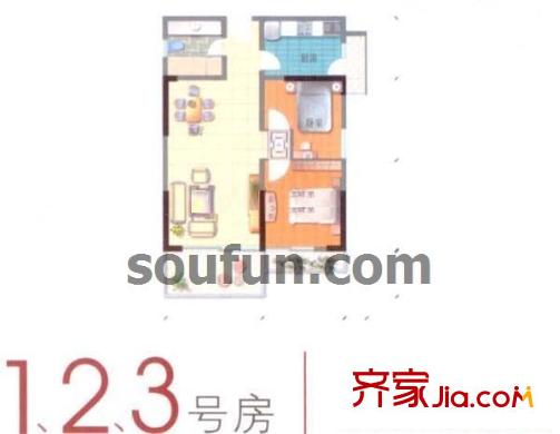 宏基大廈戶型圖1、2、3號房 2室1廳1衛(wèi)1廚
