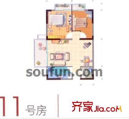 宏基大廈戶型圖11號房 2室1廳1衛(wèi)1廚