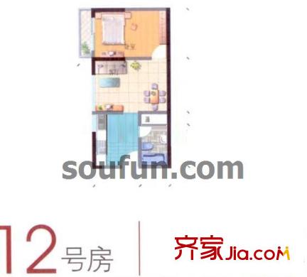 宏基大廈戶型圖12號房 1室1廳1衛(wèi)1廚