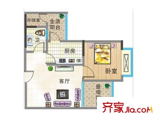 尚美時(shí)代二期B區(qū)1號(hào)樓標(biāo)準(zhǔn)層8、9號(hào)房 1室1廳1衛(wèi)1廚