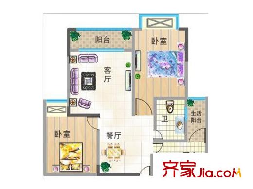 尚美時(shí)代二期1/3號(hào)樓標(biāo)準(zhǔn)層4、5、6號(hào)房 2室1廳1衛(wèi)1廚
