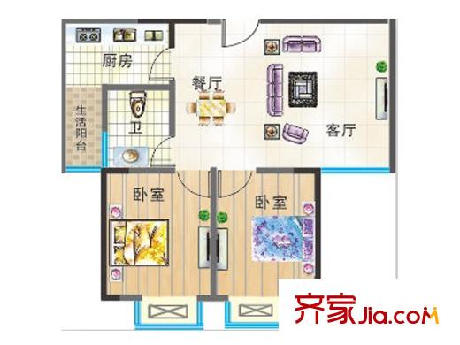 尚美時(shí)代二期1/3號(hào)樓標(biāo)準(zhǔn)層1、2號(hào)房 2室2廳1衛(wèi)1廚