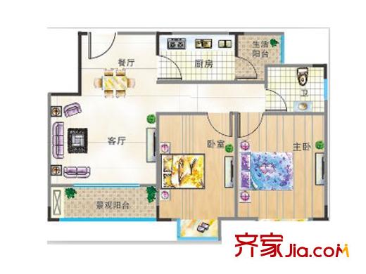 尚美時(shí)代二期2號(hào)樓標(biāo)準(zhǔn)層3、4號(hào)房 2室2廳1衛(wèi)1廚