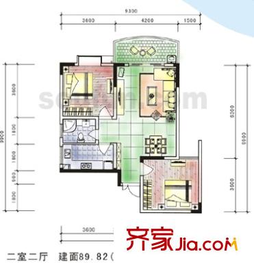 龍德景苑戶型圖1號(hào)、10號(hào) 2室2廳1衛(wèi)1廚