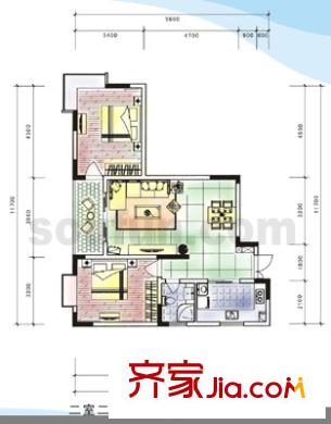 龍德景苑戶型圖3號、8號 2室2廳1衛(wèi)1廚