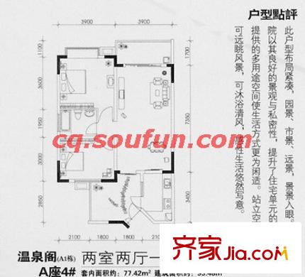 縉麓商都雅苑戶型圖溫泉閣A座4# 2室2廳1衛(wèi)1廚
