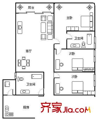 金禾麗都 3室 戶型圖