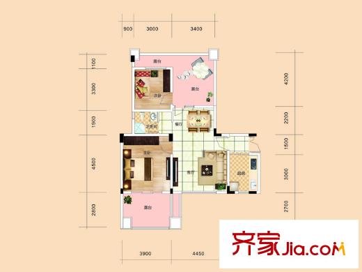 海宇學(xué)府江山二組團(tuán)1-12幢及三組團(tuán)1/2幢標(biāo)準(zhǔn)層B6戶型 2室2廳1衛(wèi)1廚