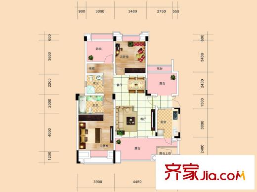 海宇學(xué)府江山二組團(tuán)1-12幢及三組團(tuán)1/2幢標(biāo)準(zhǔn)層B5戶型 2室2廳2衛(wèi)1廚
