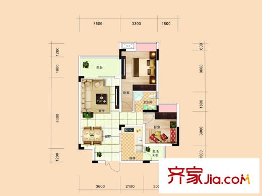 海宇學(xué)府江山二組團(tuán)1-12幢及三組團(tuán)1/2幢標(biāo)準(zhǔn)層D2戶型 2室2廳1衛(wèi)1廚