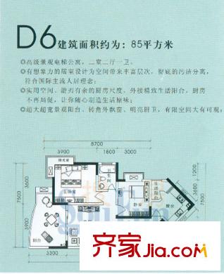 香林華府戶型圖D6 2室2廳1衛(wèi)