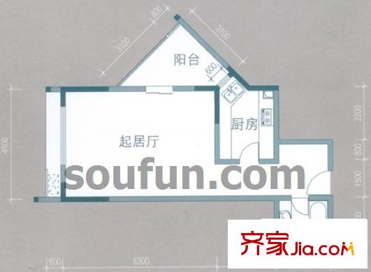 新重慶公寓戶型圖C 1室1衛(wèi)1廚