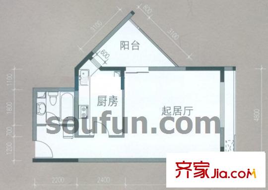 新重慶公寓戶型圖B1 1室1衛(wèi)1廚