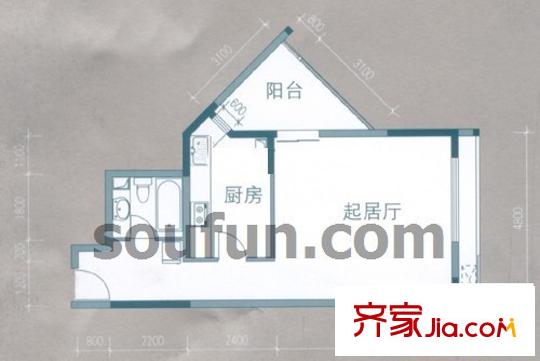 新重慶公寓戶型圖B2 1室1衛(wèi)1廚
