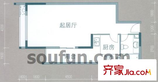 新重慶公寓戶型圖D 1室1衛(wèi)1廚