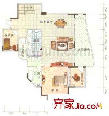 南方上格林陽光美谷戶型圖錦橙園 2室2廳1衛(wèi)1廚