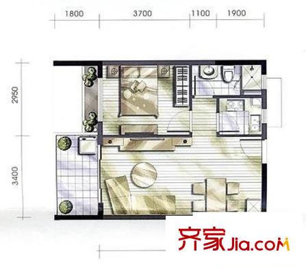科強(qiáng)錦龍園 1室 戶型圖