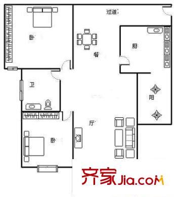 典雅森林花園戶型圖 戶型圖2 2室2廳1衛(wèi)1廚