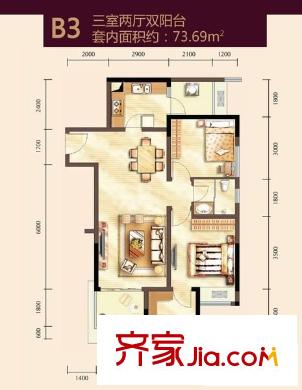 帝景名苑戶型圖 戶型圖 3室2廳2衛(wèi)1廚