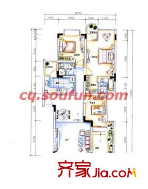 大川水岸戶型圖多層花園洋房?落櫻苑 3室2廳2衛(wèi)1廚