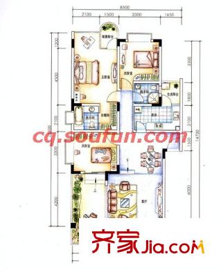 大川水岸戶型圖多層花園洋房?萊茵苑 3室2廳2衛(wèi)1廚