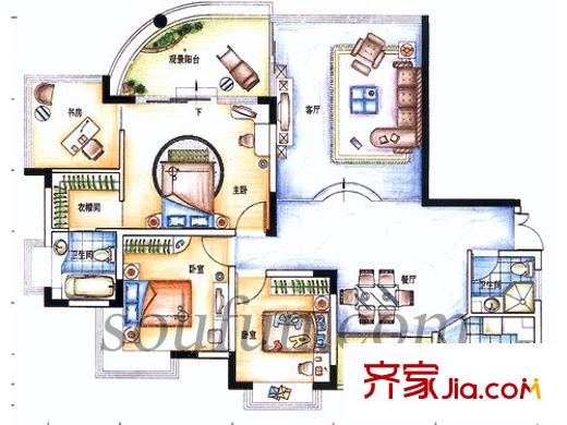 大川水岸戶型圖空中花園洋房?望江樓 4室2廳2衛(wèi)