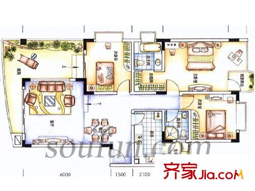 大川水岸戶型圖3室2廳2衛(wèi)