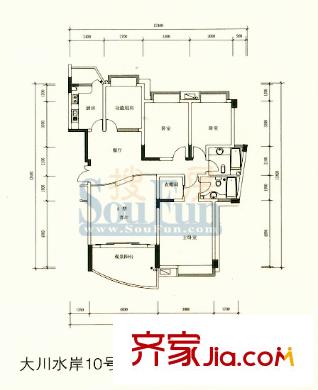 大川水岸戶型圖8號(hào)樓A戶型 3室2廳2衛(wèi)1廚