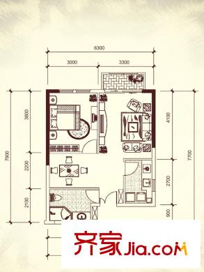 慶隆南山高爾夫國際社區(qū)璽館一期1號樓標(biāo)準(zhǔn)層A戶型 1室2廳1衛(wèi)1廚