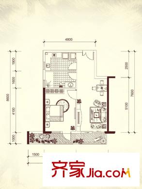 慶隆南山高爾夫國際社區(qū)璽館一期1號樓標(biāo)準(zhǔn)層E戶型 1室2廳1衛(wèi)1廚