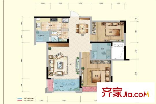 綠地城一期高層5、6號(hào)樓標(biāo)準(zhǔn)層D戶型 2室2廳1衛(wèi)1廚