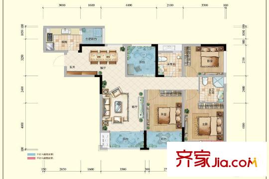 綠地城一期高層7、8號(hào)樓標(biāo)準(zhǔn)層G戶型 3室2廳2衛(wèi)1廚
