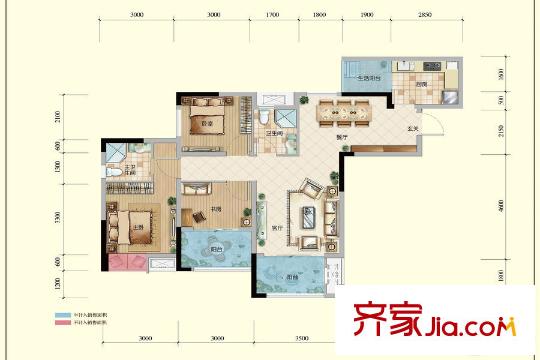 綠地城一期高層2、3號(hào)樓標(biāo)準(zhǔn)層F戶型 3室2廳2衛(wèi)1廚