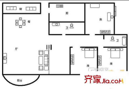 金色港灣 3室 戶型圖