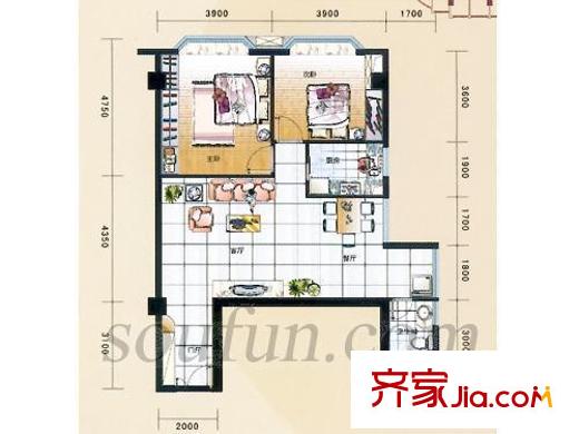陽(yáng)光星座戶型圖戶型圖 2室2廳1衛(wèi)1廚