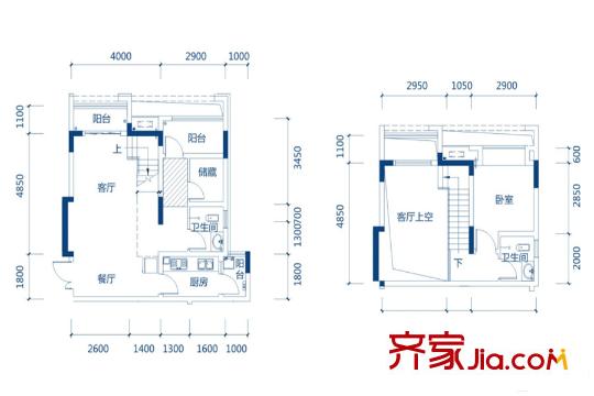 浩博幾米陽(yáng)光一期8-19號(hào)樓標(biāo)準(zhǔn)層B戶型 1室2廳2衛(wèi)1廚