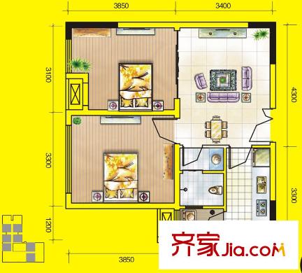 百康年奧運(yùn)光年戶型圖一期1號(hào)樓B戶型標(biāo)準(zhǔn)層 2室1廳1衛(wèi)1廚
