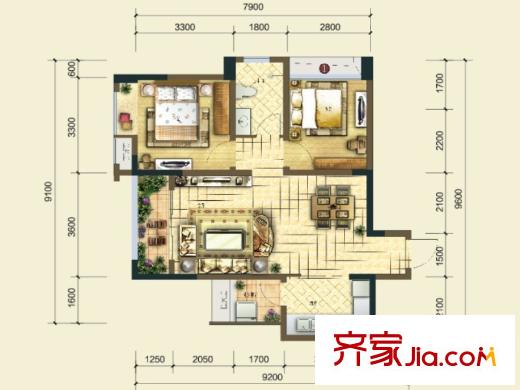 遠(yuǎn)洋高爾夫國(guó)際社區(qū)果嶺洋樓戶型圖一期J2號(hào)樓標(biāo)準(zhǔn)層E戶型 1室2廳1衛(wèi)1廚