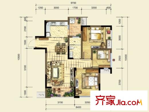 遠洋高爾夫國際社區(qū)果嶺洋樓戶型圖一期J2號樓標準層B戶型 2室2廳1衛(wèi)1廚