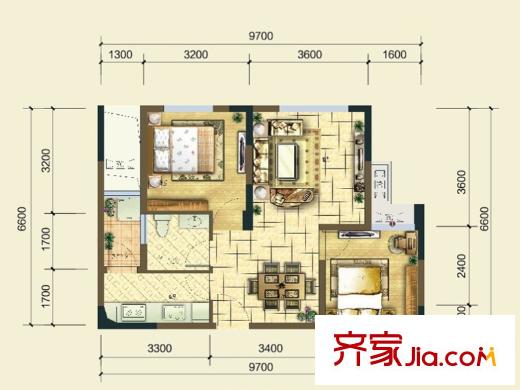 遠洋高爾夫國際社區(qū)果嶺洋樓戶型圖一期J3號樓標準層B1戶型 1室2廳1衛(wèi)1廚