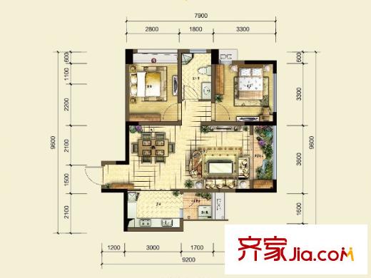 遠(yuǎn)洋高爾夫國(guó)際社區(qū)果嶺洋樓戶型圖一期J2號(hào)樓標(biāo)準(zhǔn)層A戶型 1室2廳1衛(wèi)1廚