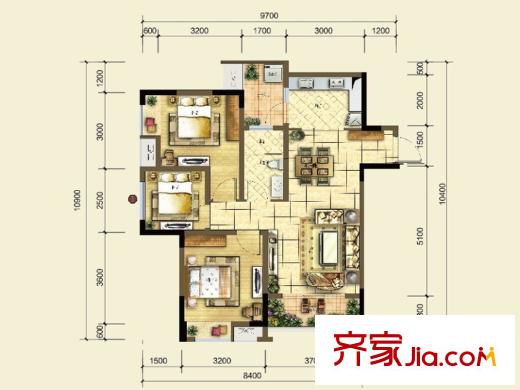 遠(yuǎn)洋高爾夫國(guó)際社區(qū)果嶺洋樓戶型圖一期J2號(hào)樓標(biāo)準(zhǔn)層D戶型 2室1廳1衛(wèi)1廚