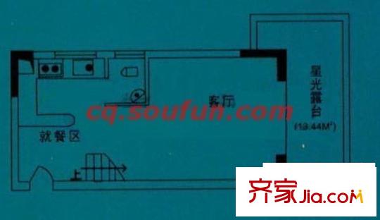 圍城國際公寓戶型圖躍層下層 2室2廳1衛(wèi)1廚