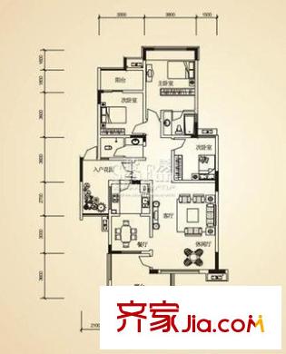 圍城國際公寓 3室 戶型圖