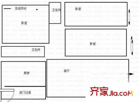 龍庭雅居戶型圖3.1.2.1 3室1廳2衛(wèi)1廚