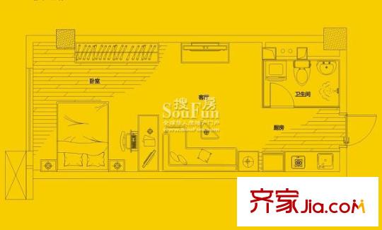 城市派戶型圖10號房 1室1廳1衛(wèi)1廚