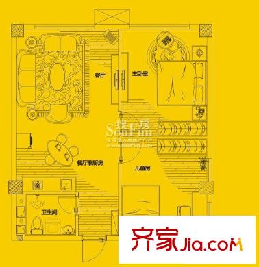城市派戶型圖7號(hào)房 2室1廳1衛(wèi)1廚