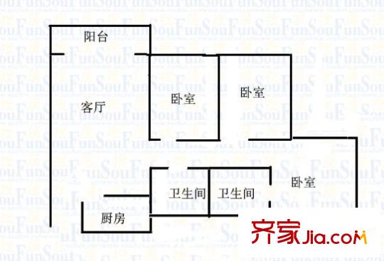 中維都市美鄰 3室 戶型圖